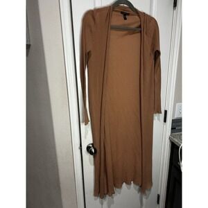 eileen fisher Sz S Long Ribbed Cardigan Duster Almond Brown Long Sleeve